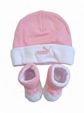 Puma Newborn Hat & Bootie Set Pink White NWT Baby Gift Set Size 0-6M